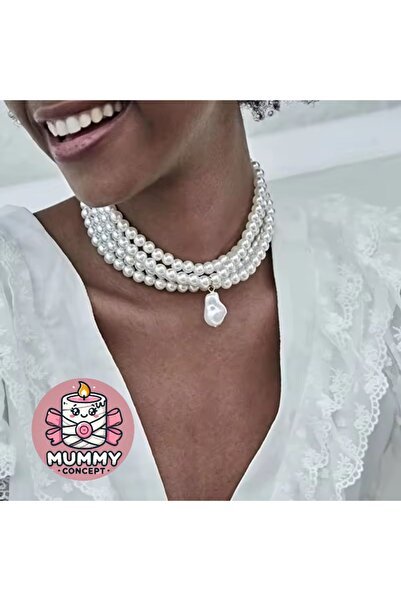 MUMMY CONCEPT GERÇEK İNCİ GÖRÜNÜMLÜ BAROK UÇLU DÜĞÜN İNCİ KOLYE