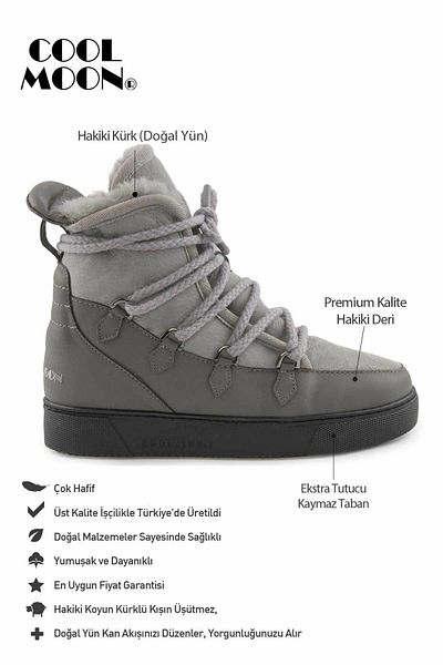 Cool Moon Γούνινες Suede Lace Up Γυναικείες Μπότες 365060