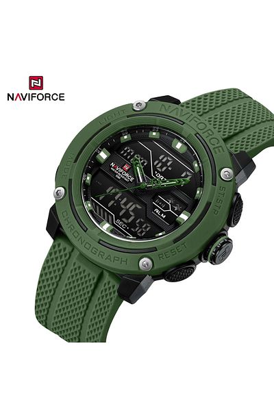 Naviforce dual-display watch with both analog and digital timekeeping, designed for sports and military