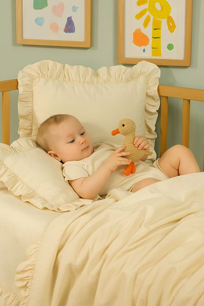 Elvya Linen Look Ruffled Baby Duvet Cover Set - Ztbnt