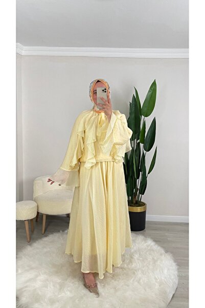 demet's collection DİANA Fırfırlı Şifon Kumaş İkili Etekli Takım