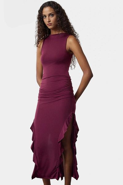 PayBuy Maxi Dress Knitted Fabric Boat Neck Ruffle Detail Stylish Summer Distinguished Material Zarifane Design