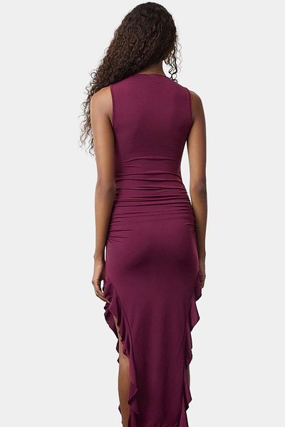 PayBuy Maxi Dress Knitted Fabric Boat Neck Ruffle Detail Stylish Summer Distinguished Material Zarifane Design