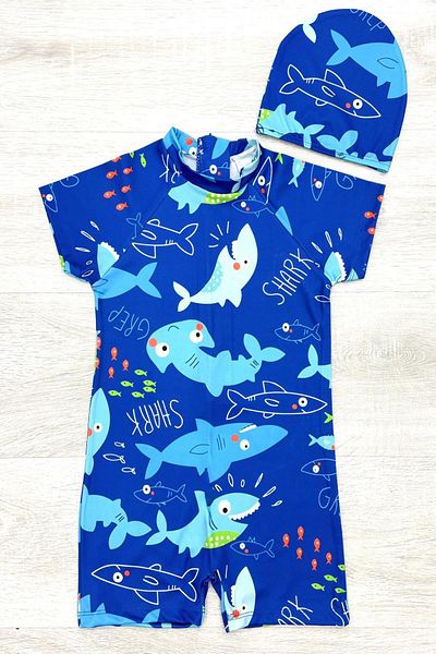 My Kids Wear Costum de baie cu bonetă, fermoar de plajă, salopetă de protecție solară pentru băieți