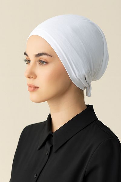 BEYAZ DÜŞ Seamless Double Layer White Color Hijab Bonnet