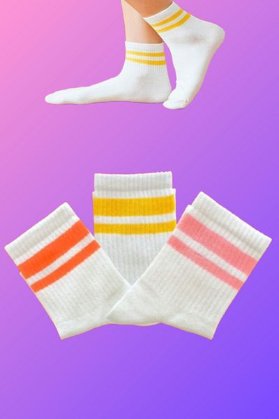Esinti 3 Pairs Women's Men's Cotton Socks – College & Sneaker Compatible Unisex White Striped Socks