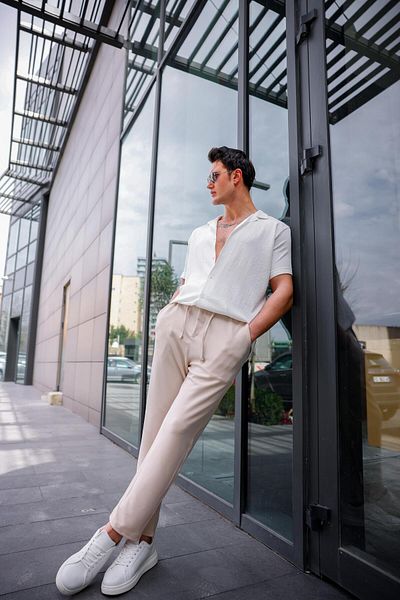 Pobudo Men's Beige Color Lycra Fabric Jogger Pants