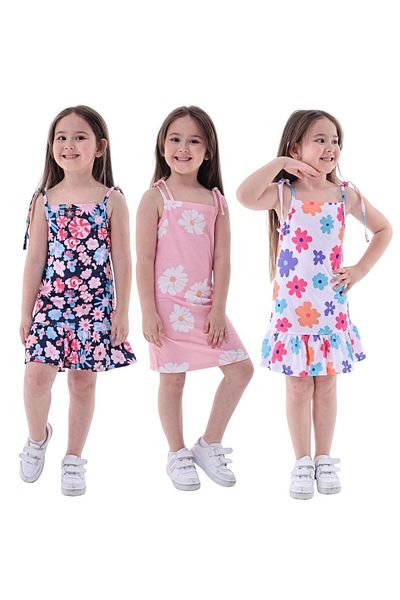 MAXI DRY Patterned Summer Girl's Dress with Rope Strap 3 Pack
