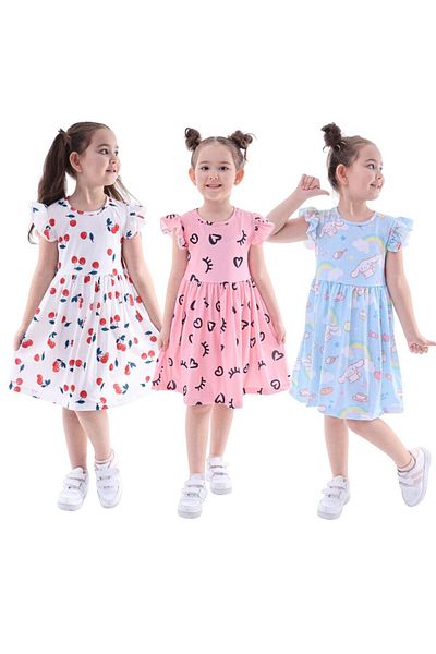 MAXI DRY Patterned Summer Girl's Dress 3 Pack