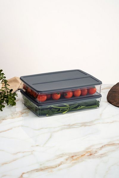netteucuzluk 2-Piece Anthracite Refrigerator Organizer - 2400ml Microwave and Freeze Convenient Storage Container