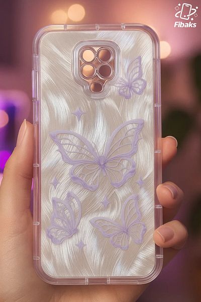 Fibaks حافظة Redmi Note 9s - 9 Pro قابلة للفصل مع حماية للكاميرا، نمط فراشة ثلاثي الأبعاد لامع ممتص للصدمات