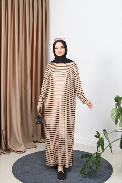 NİSUM MODA Dress with Striped Side Slit Detail