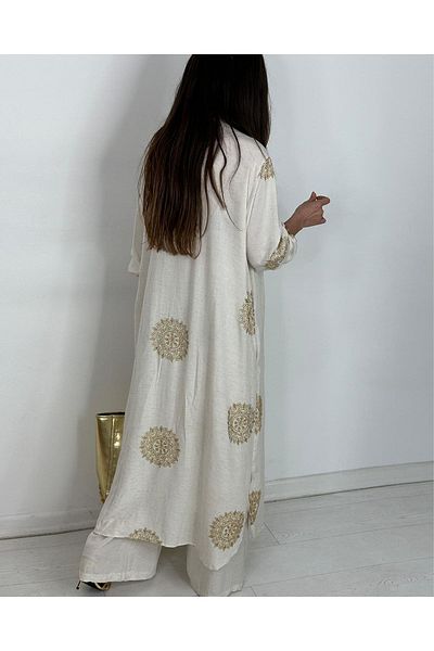 MADAME MELEK Glow Embroidered Kimono Attach Long Maxi Size Shirt Pants Suit