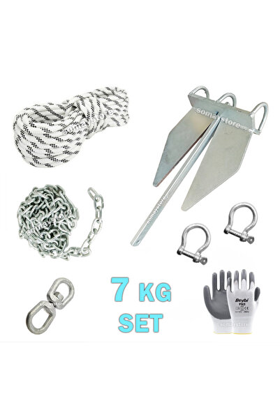 SomayStore Marine Tekne ve Şişme Bot İçin Hazır Çapa Seti Danfort Çapalı 7 KG...