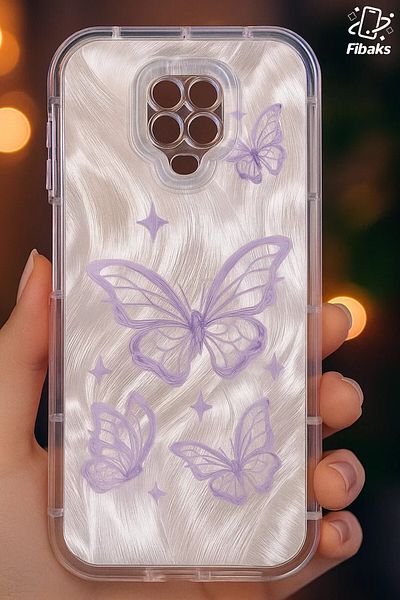 Fibaks حافظة Redmi Note 9s - 9 Pro قابلة للفصل مع حماية للكاميرا، نمط فراشة ثلاثي الأبعاد لامع ممتص للصدمات