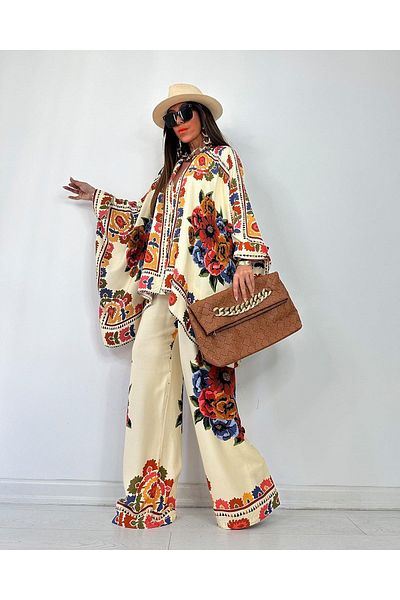 GAMZE ALPTEKİN Set de pantaloni de cămașă lungi maxi cu broderie strălucitoare