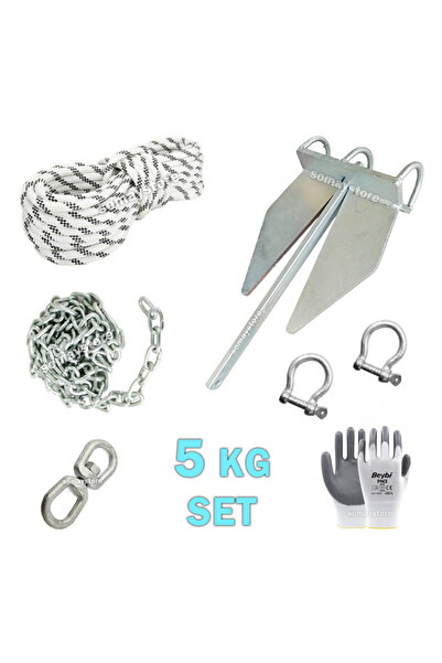 SomayStore Marine Tekne ve Şişme Bot İçin Hazır Çapa Seti Danfort Çapalı 5 KG...