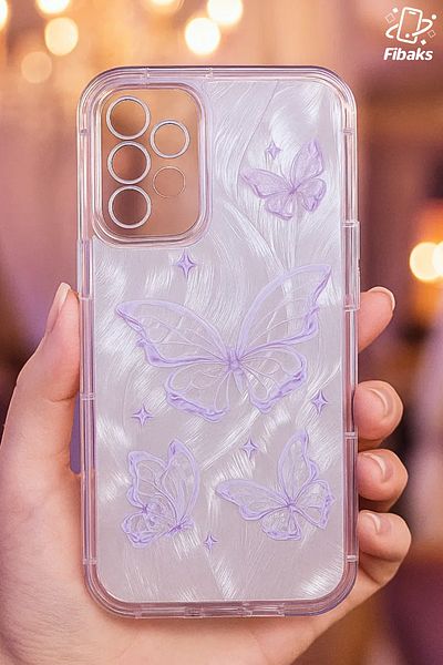 Fibaks حافظة لهاتف Galaxy A32 مع حماية للكاميرا، نمط فراشة ثلاثي الأبعاد لامع، سيليكون ممتص للصدمات