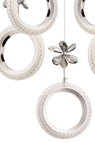 İstanbul Avize Halka 5'li Gümüş Kumandalı 3 Renk Taşlı Ledli Avize