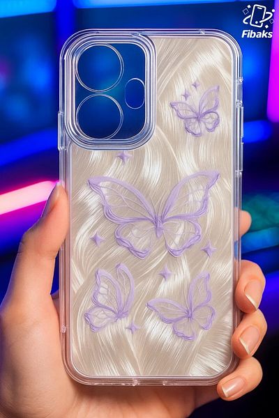 Fibaks حافظة Realme C55، نمط فراشة ثلاثي الأبعاد لامع، سيليكون ملون مع حماية للكاميرا ممتصة للصدمات.