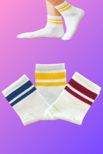 Esinti 3 Pairs Women's Men's Cotton Socks – College & Sneaker Compatible Unisex White Striped Socks
