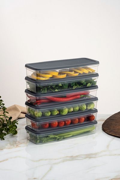 netteucuzluk 6-Piece Refrigerator Organizer - Microwave and Freezer Suitable Storage Door, Anthracite