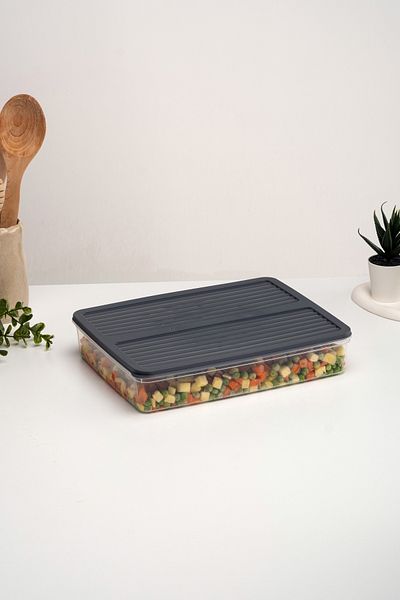 netteucuzluk Anthracite 3-Piece Refrigerator Organizer - 2400ml Storage Container Suitable for Microwave and Freeze
