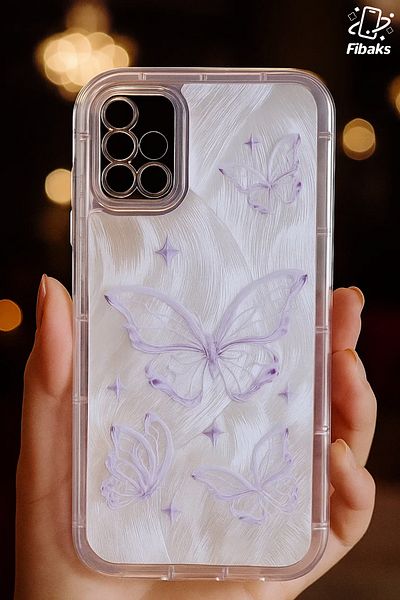 Fibaks حافظة لهاتف Galaxy A51، نمط فراشة ثلاثي الأبعاد لامع، حماية للكاميرا ممتصة للصدمات، سيليكون ملون