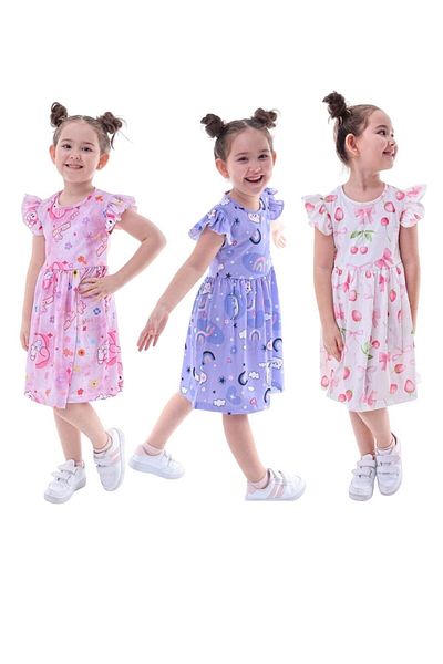 MAXI DRY Rochie Copii 2-8 Ani - Lycra si Imprimat 3 Piese