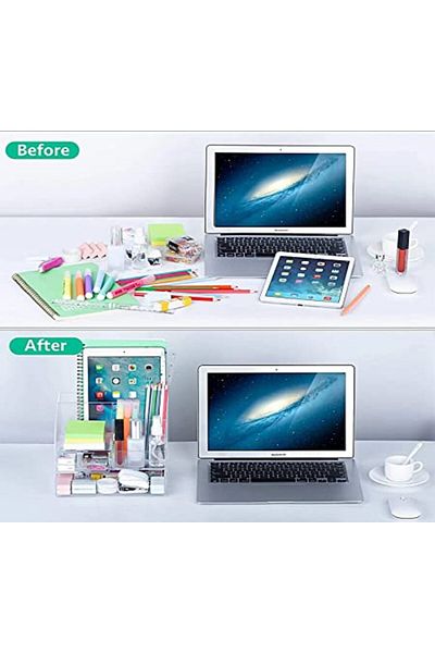 SMARTPOINTS Acrylic Desk Organizer All in One Office Supplies Accessories 5 Compartments with 2 Draw