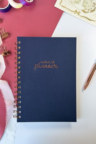 Martius Art A5 Spiral Linen Timeless Planner Agenda with Motivational Pages and Stickers Navy Blue