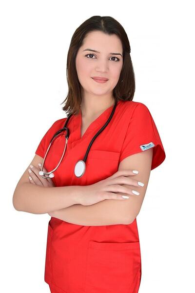 Nur Medikal Giyim Tricou unisex roșu din lycra pentru medic, asistentă, spita...