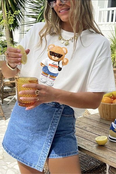 Le'sluette shadow of style Teddy Bear Printed Oversize 100% Cotton T-Shirt