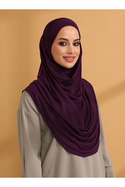 Tuva Şal Ribbed Jersey Ready Turban - Plum - Canvas