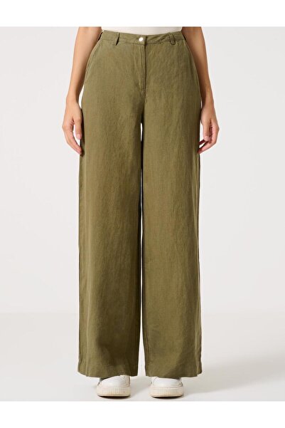 Jimmy Key Khaki laza szabású, magas derekú zsebes vászonnadrág