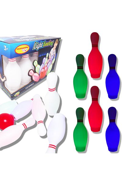 Salamandra Bowling Set for Children, Salamandra Kids, 6 Colored LED Pins, 1 Red Ball