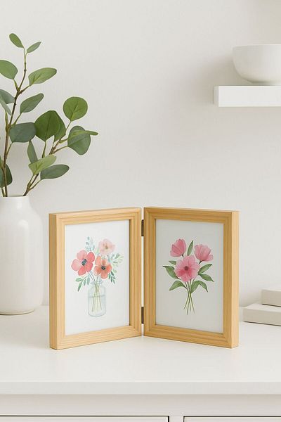 Arma House Natural Wooden Double Photo Frame 10*15 cm