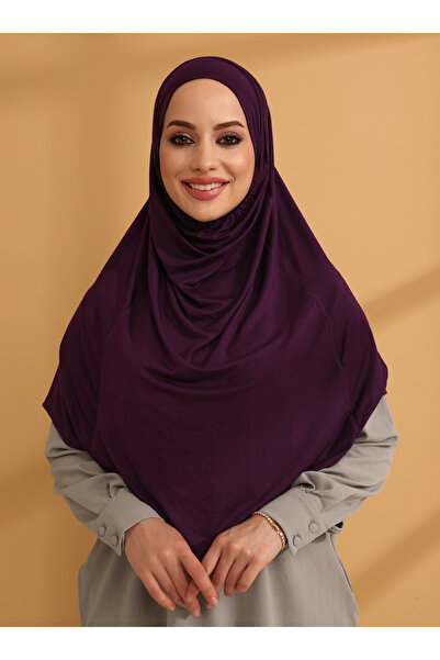 Tuva Şal Ribbed Jersey Ready Turban - Plum - Canvas