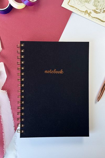 Martius Art A5 Spiral Hard Cover Linen Plain Unlined Undated Notepad Black Copper Gilding