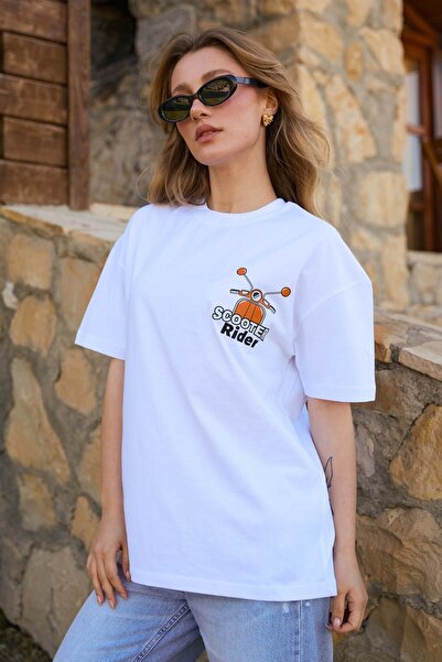 Velvoria Unisex oversized Λευκό μπλουζάκι σκούτερ