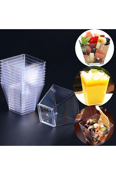 sevgiliatolyemm mutluluk getirmesi dileğiyle Cubic Prism Mica Plastic Transparent Lidless Presentation Container 200 Cc 25 Pieces Dessert Appetizer and Salad Bowl