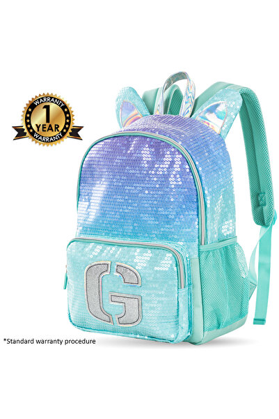 Eazy Kids 17" Set of 3 Backpack w/ Lunch Bag and Pencil Case - Girl Glitter Green