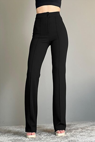 Livik Tess Black Women's Palazzo Pants - Double Buttons, Super High Loose 90s