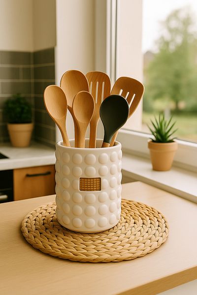 Lui Tasarım White Ceramic Bubble Countertop Cutlery Holder Is Large Size Washable Ceramic. Concrete Is Not Plaster