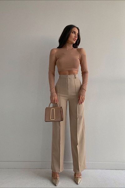 Livik Rosse Gold Ash Grey - Double Button Women's Loose Leg 90s Super High Loose Palazzo Trousers