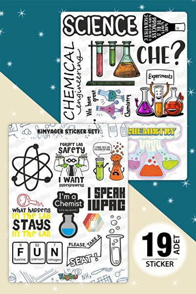 TUGİBU Chemistry Sticker Set, Chemist Sticker, 19 Chemistry Science Stickers