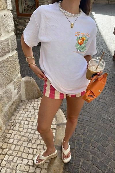 Le'sluette shadow of style Aperol Spritz Printed Oversize 100% Cotton T-Shirt