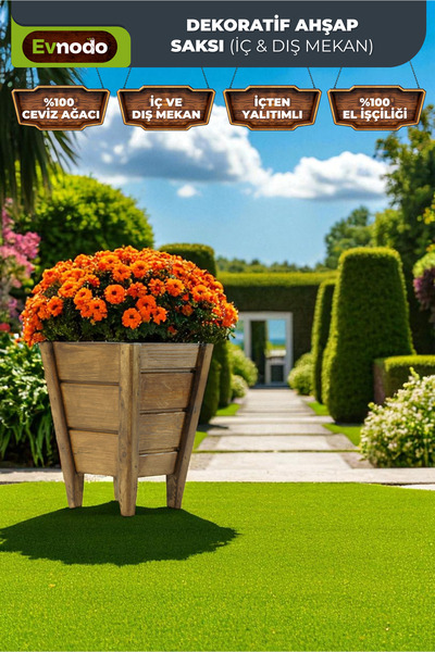 Evmodo Ahşap Saksı Dış Mekan Çiçeklik Ahşap Dekoratif Bahçe Saksısı