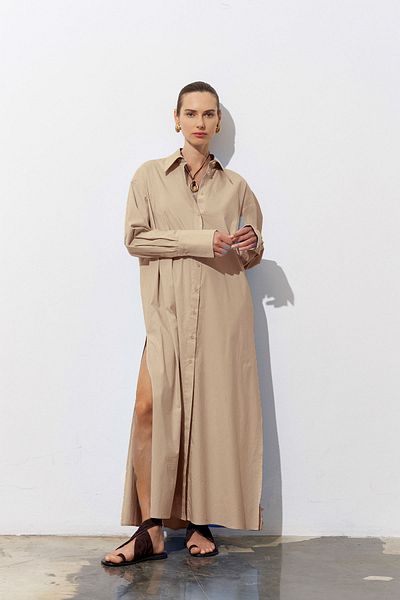 Merve DAĞLI Bella Poplin Maxi Camel Tunic