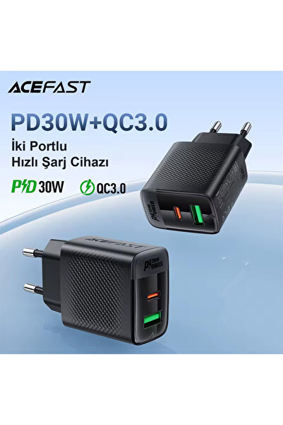 Acefast 30w Pd Usb-c Usb-a 2 Port Hızlı Şarj Aleti Gan Destekli Güç Adaptörü - A98